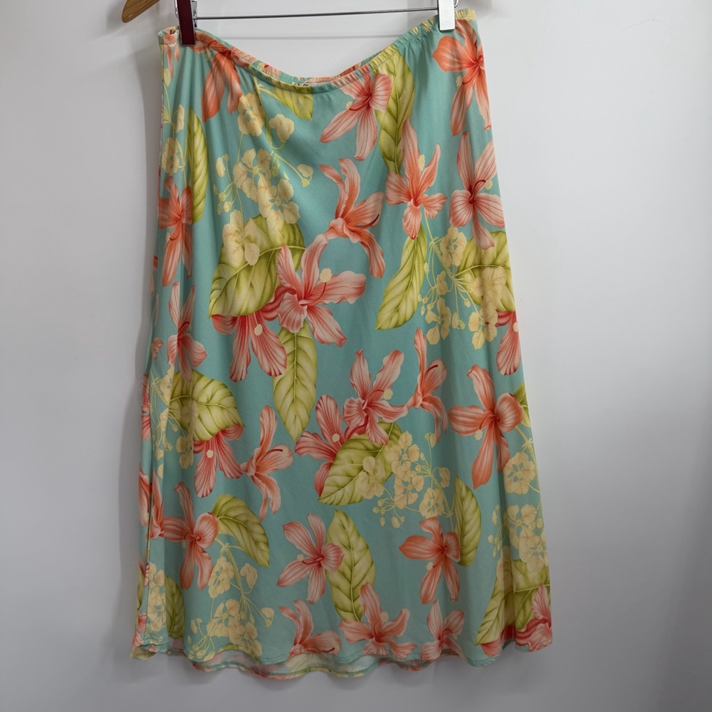 Kaua’iana Hawaiian Floral Turquoise A-line Midi Skirt